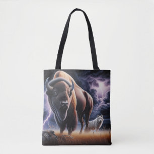 Bolsa Tote Trovão de Búfalo e Lobo Relâmpago Vida Selvagem