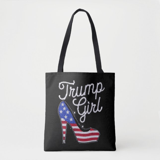 Bolsa Tote Trump Girl High Heel American Flag Bling Patriot (Frente)