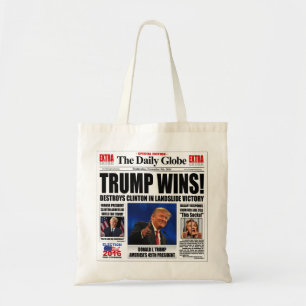 Bolsa Tote Trump Vence! Sátire de Jornal Anti Clinton Engraça