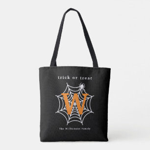 Bolsa Tote Truque de Aranha Halloween ou Monograma de Tratame