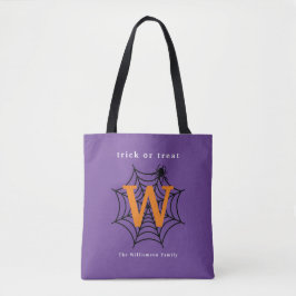 Bolsa Tote Truque de Aranha Halloween ou Monograma de Tratame