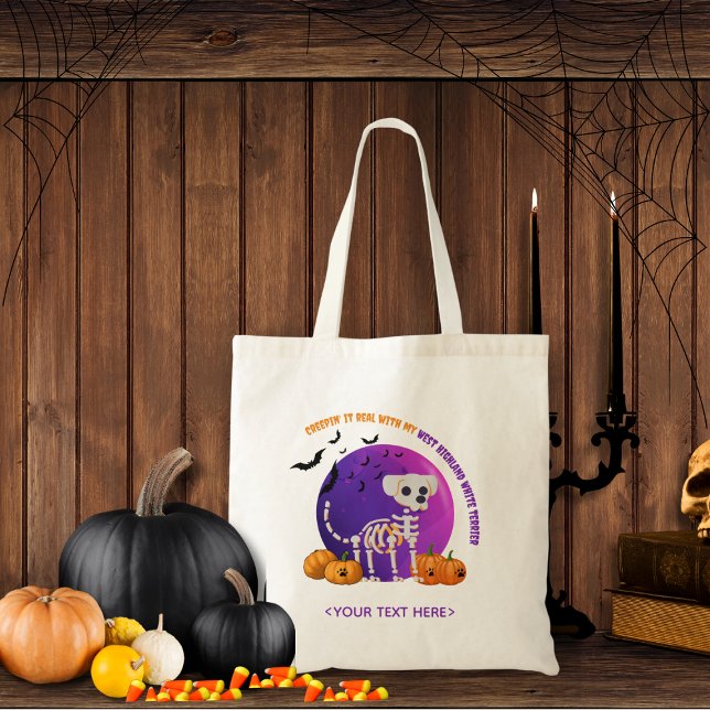 Bolsa Tote Truque de Cachorro Halloween ou Saco de Tratamento (Trick or Treat OR show up to the Halloween party in style. Represent your favorite dog breed!!)