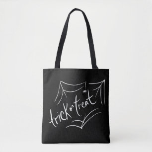 Bolsa Tote Truque de Desenho de Mão Halloween ou Tratar Preto