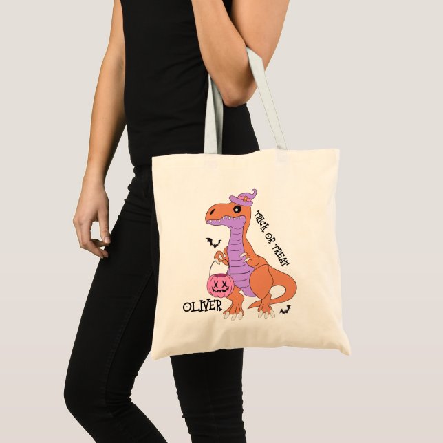 Bolsa Tote Truque de Dinossauro do Dia de as Bruxas engraçado (Frente (produto))