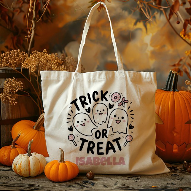 Bolsa Tote Truque De Fantasma Cor-De-Rosa Cute Personalizado  (Criador carregado)