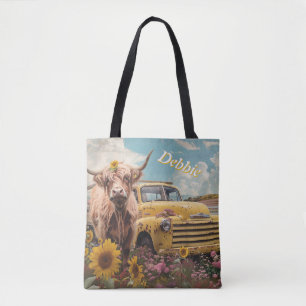 Bolsa Tote Truque de Fazenda Amarelo Russo e Vaca Highland Pe
