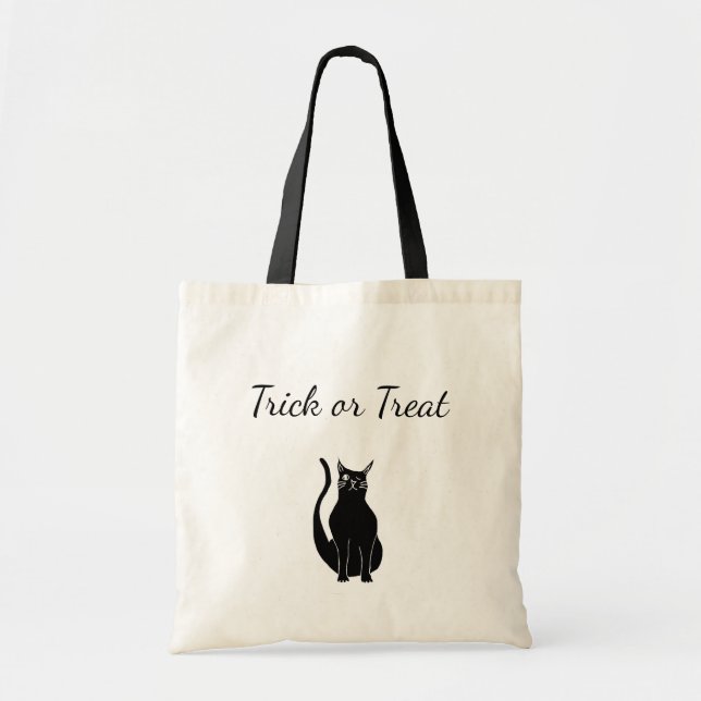 Bolsa Tote Truque de Gato Negro ou Trate o Dia das Bruxas (Frente)