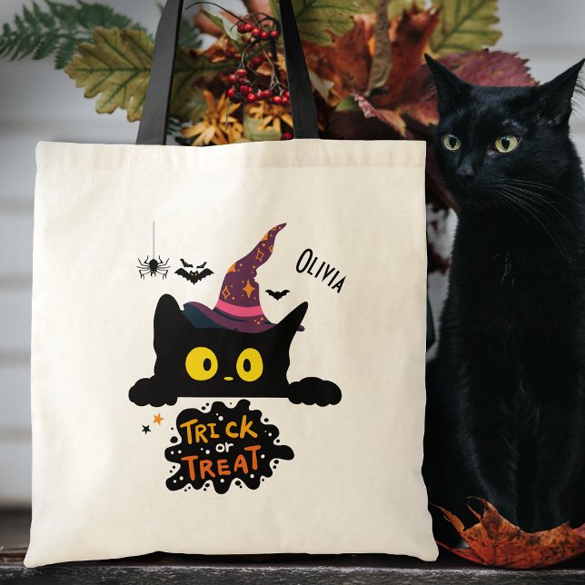 Bolsa Tote Truque de Gato Preto Personalizado (Criador carregado)