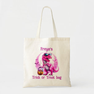 Bolsa Tote Truque de Halloween do Dinossauro Rosa ou Saco de