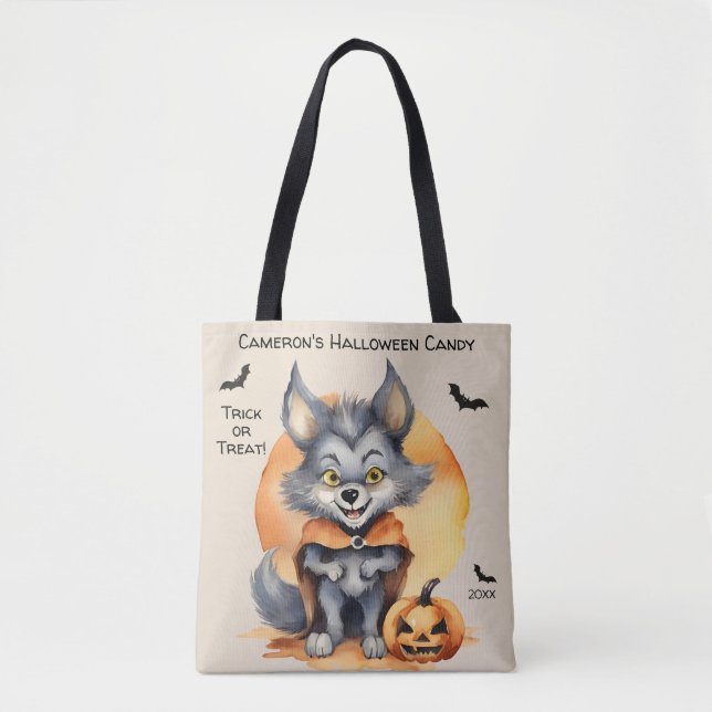 Bolsa Tote Truque de Halloween do lobisomem ou doce (Frente)