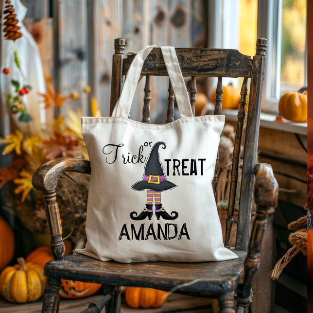 Bolsa Tote Truque De Halloween Ou Tratar Calçados De Bruxas C (Trick or treat fall custom tote bag)