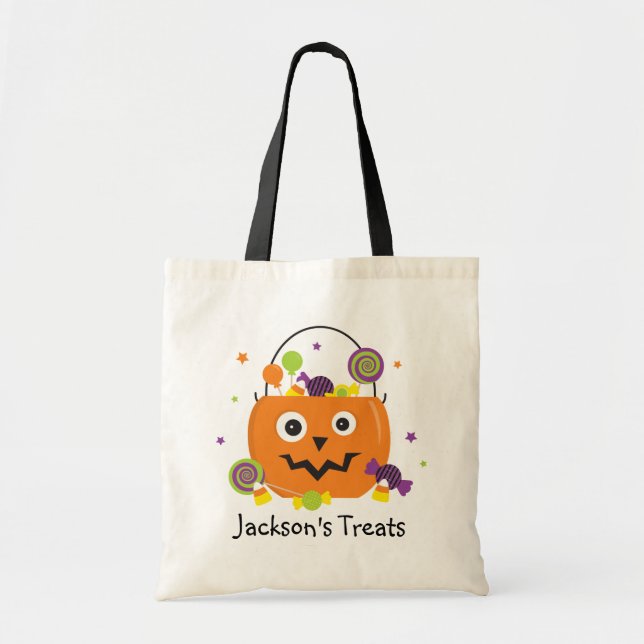 Bolsa Tote Truque de Halloween Personalizado ou Saco de Trata (Frente)