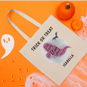 Bolsa Tote Truque do Dia das Bruxas de Arte Fantasma, Rosa, B
