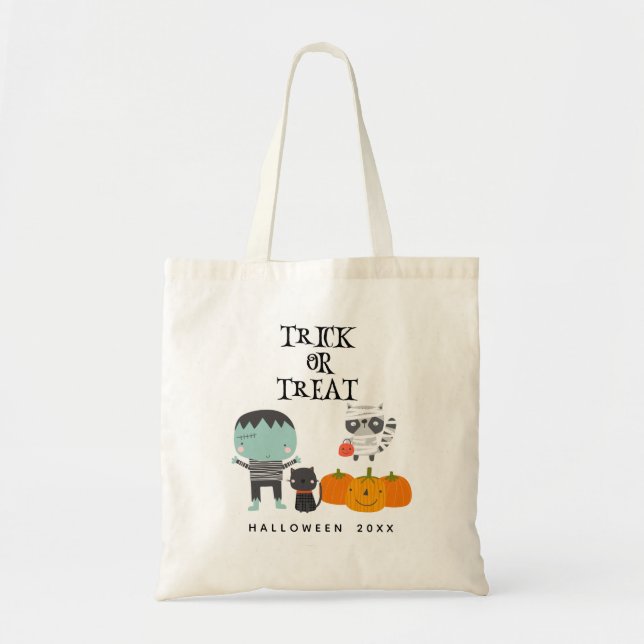 Bolsa Tote Truque Frankenstein bonito ou travessura (Frente)