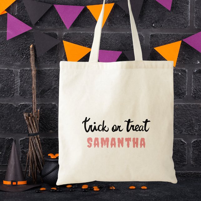 Bolsa Tote Truque Moderno ou Tratar Cute e Halloween Simples (Criador carregado)
