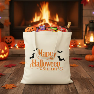 Bolsa Tote Truque ou Tratado Feliz de Halloween Personalizado
