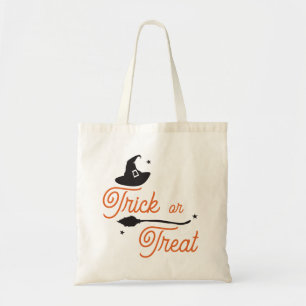 Bolsa Tote Truque ou tratamento, Chapéu de Bruxa Má, Broom, H