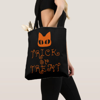 Bolsa Tote Truque ou tratamento com uma face de gato cômoda -