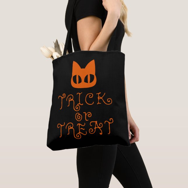 Bolsa Tote Truque ou tratamento com uma face de gato cômoda - (Close Up)