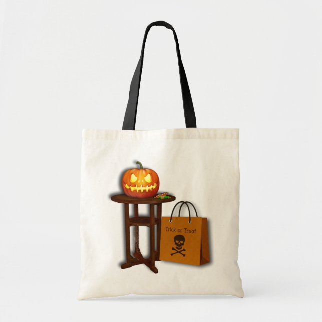 Bolsa Tote Truque ou tratamento de abóbora do Halloween (Frente)