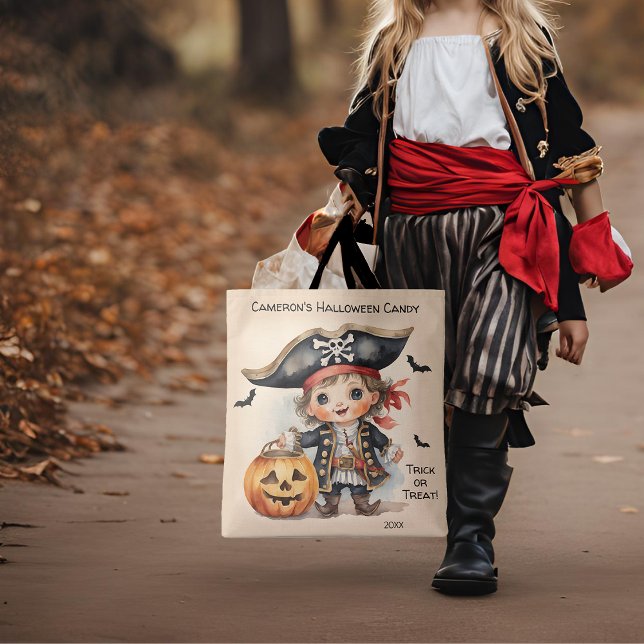 Bolsa Tote Truque ou Tratamento de Doces de Halloween Pirata (Criador carregado)