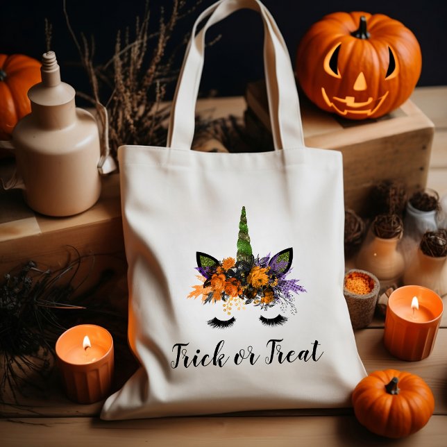 Bolsa Tote Truque ou Tratamento de Halloween de Unicórnio Ver (Criador carregado)