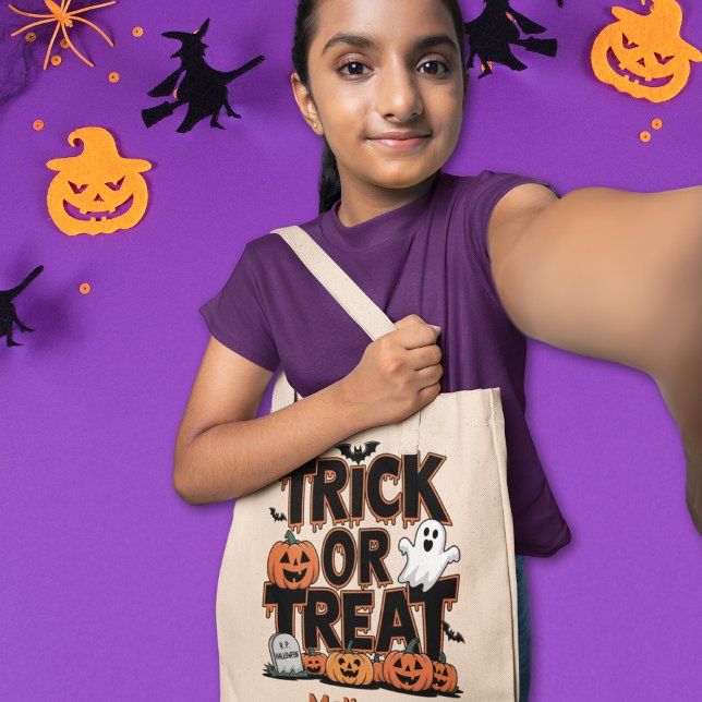 Bolsa Tote Truque ou tratamento / Feliz Halloween personaliza (Trick or Treat / Happy Halloween custom Tote Bag)