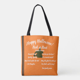 Bolsa Tote truque ou tratamento,nome, halloween,laranja perso