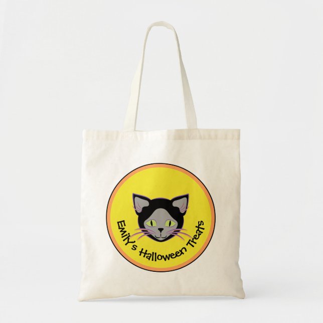 Bolsa Tote Truque ou Tratamento Personalizado de Gato Negro H (Frente)