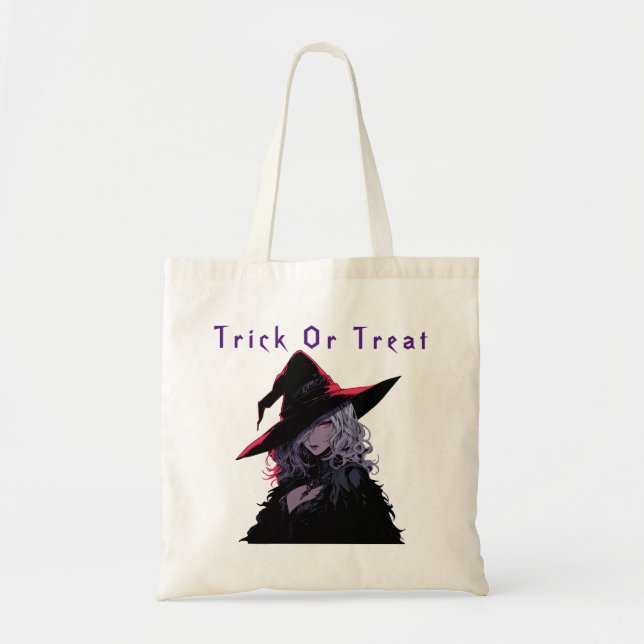 Bolsa Tote Truque ou Tratar Bruxa de Halloween Spooky (Frente)