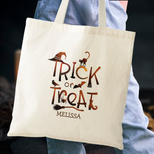 Bolsa Tote Truque ou Tratar Castanho Negro Divertido Moderno