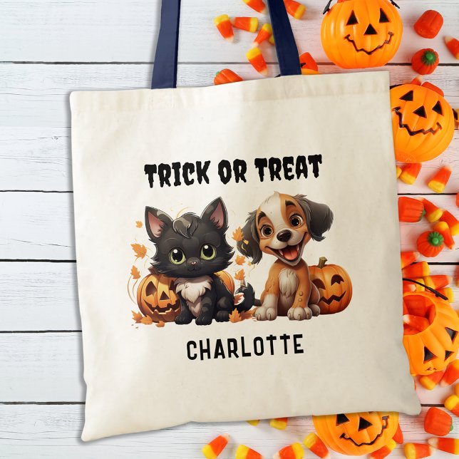 Bolsa Tote Truque Ou Tratar Doces De Halloween De Kitten Pers (Criador carregado)