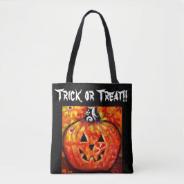 Bolsa Tote Truque ou Trate Halloween Jack-O-Lantern Whimsical