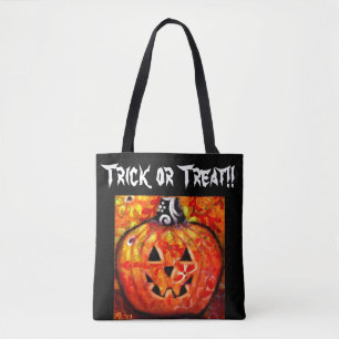 Bolsa Tote Truque ou Trate Halloween Jack-O-Lantern Whimsical