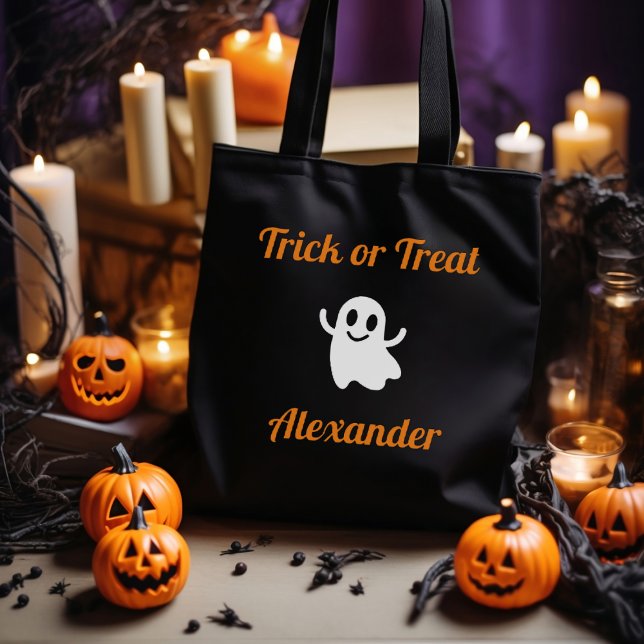 Bolsa Tote Truque ou tratem o nome do fantasma do Halloween (Criador carregado)