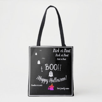 Bolsa Tote truque ou trato, nome, halloween personalizado, bo