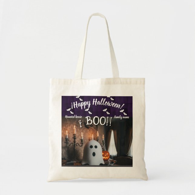 Bolsa Tote truque ou trato, nome, halloween personalizado, bo (Frente)