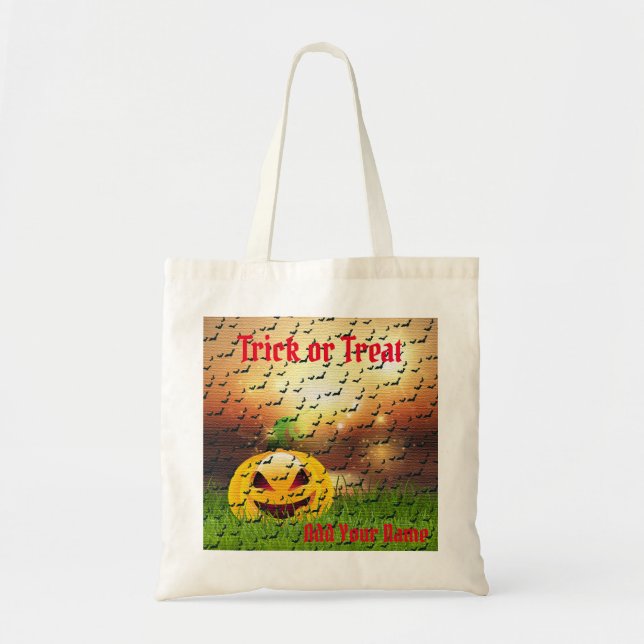 Bolsa Tote Truques ou ameaças Felizes Halloween (Frente)