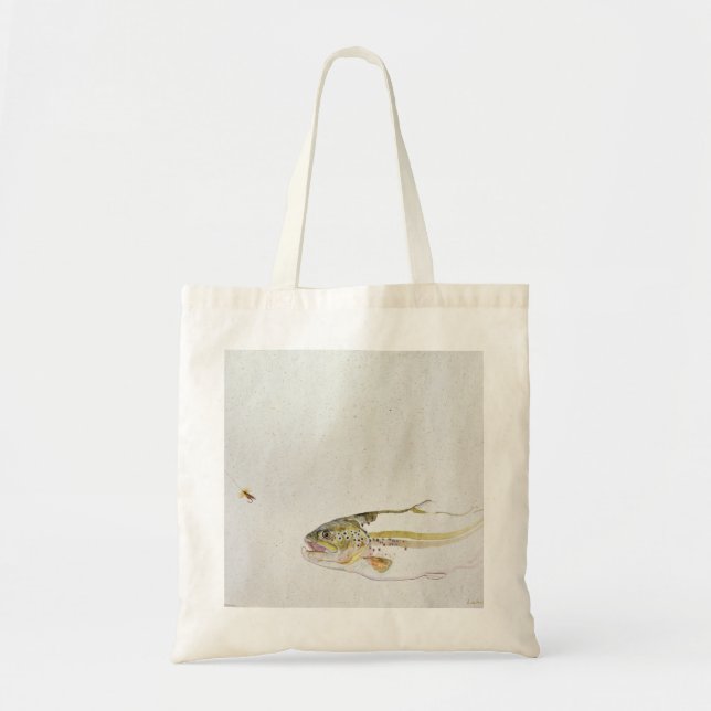 Bolsa Tote Truta que persegue a mosca de um pescador (Frente)
