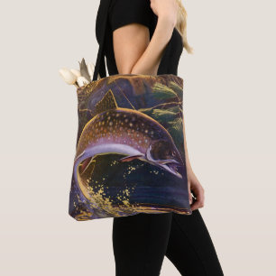 Bolsa Tote Truta Salmão Pescador, Pesca Esportiva Vintage