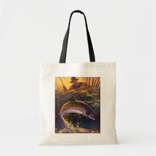 Bolsa Tote Truta Salmão Pescador, Pesca Esportiva Vintage