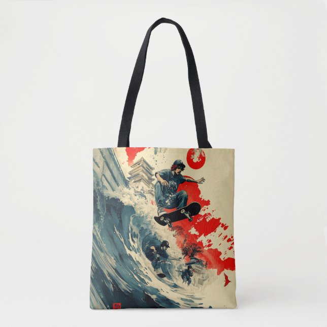 Bolsa Tote Tsunami de skate japonês (Frente)