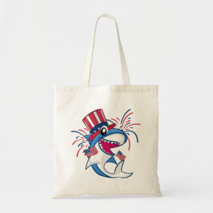 Bolsa Tote Tubarão Azul Branco Vermelho Patriótico 4 de jul