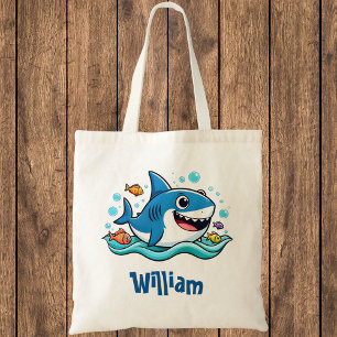 Bolsa Tote Tubarão Azul de Desenho Animado Fofo