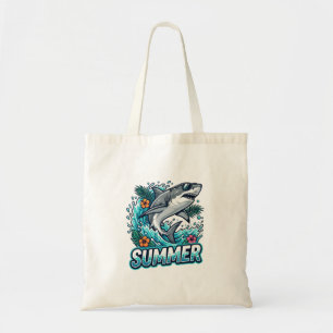 Bolsa Tote Tubarão Branco Incrível Pulando - animal de verão