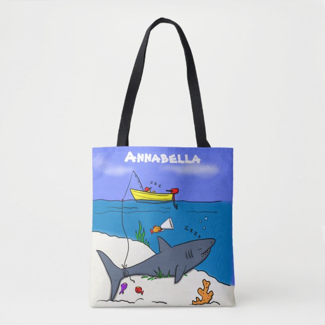 Bolsa Tote Tubarão-cama engraçado e desenho animado (Frente)