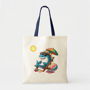 Bolsa Tote Tubarão-cartoon gritante/praia