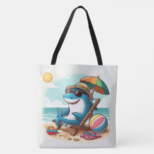 Bolsa Tote Tubarão-cartoon gritante/praia
