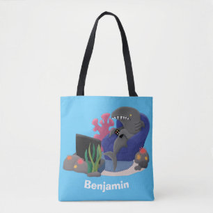 Bolsa Tote Tubarão engraçado assistindo desenhos animados na 