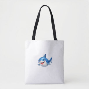 Bolsa Tote Tubarão Kawaii Nadando Alegremente em um Mar Capri